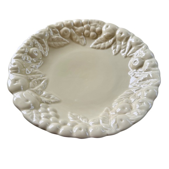 Claire Burke Other - Claire Burke Ceramic Fruit Embossed Serving Bowl Cream Scalloped 10.5 Inch